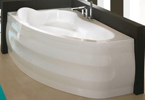 ECOLAM Baignoire d'angle Comfort 140x100 cm | version gauche | tablier en acrylique | bonde vidange et trop-plein automatique + pieds + silicone