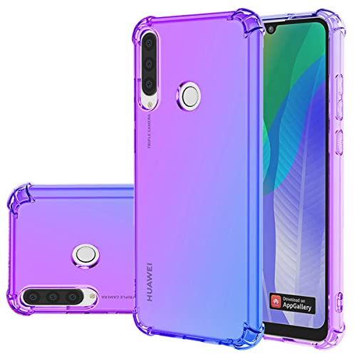 Gufuwo Hülle für Huawei Y6P Case, MED-LX9 Case Niedliche Verlauf Hülle Schlanke Kratzfeste TPU-Schutzhülle mit Stoßdämpfung Transparente weiche Handyhülle für Huawei Y6P lila/blau
