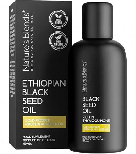 Nature's Blends 100% Natural Ethiopian Black Seed Oil Liquid - 100ml | Cold pressed Nigella sativa extract providing essential nutrients for robust immune defense, stronger hair, plus radiant skin