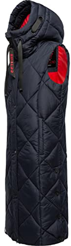 Navahoo warme Damen Winter Steppweste lang mit Kapuze Schnuckel Navy Gr. M