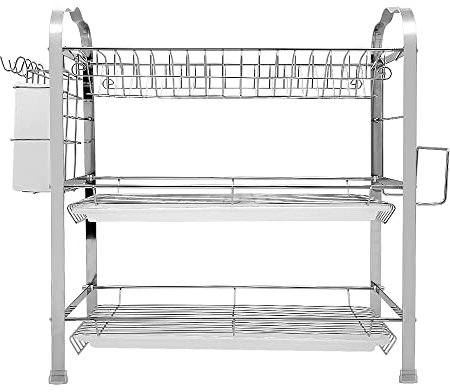 HUOLE Escurridor de Platos de Acero Inoxidable escurridor para Platos, Cuencos, Tazas para Estante de Cocina, Desmontable, 2 Niveles (42 x 25 x 49 cm (Jaula de Palillos + portavasos))