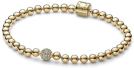 PANDORA Kugeln & Pavé Armband aus Sterling Silber mit 14 Karat vergoldete Metalllegierung, Zirkonia, Größe: 21cm, 568342C01-21