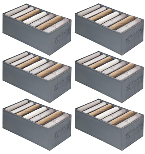 sharprime Kleiderschrank Organizer 6er Set, Aufbewahrungsbox 7 Fächer, Schrank Organizer, Schubladen Organizer faltbar, 34 x 17 x 12 cm, für Hosen, Kleidungen, Tshirts, Unterwäsche