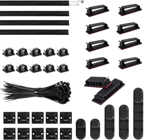 149 Pcs Cable Management Kit, 4 Cable Sleeves,100 Wire Fastening Ties,5 Silicone Cable Holders,30 Self-adhesive Cable Clips,10 Cable Tie Holders
