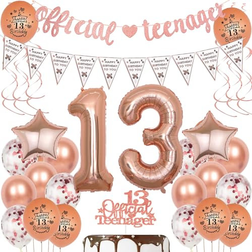 Offizielle Teenager 13. Geburtstag Dekoration Mädchen, Luftballons 13.Geburtstag Rosegold, Geburtstagsdeko 13 Jahre Mädchen Offizielle Teenager Ballons Deko