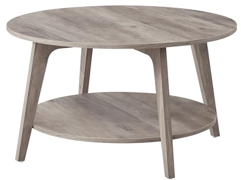 VASAGLE Couchtisch rund, Wohnzimmertisch 2 Ebenen, Kaffeetisch für Wohnzimmer, 80 cm d, 45 cm H, einfach zu montieren, Greige meliert LCT243K02