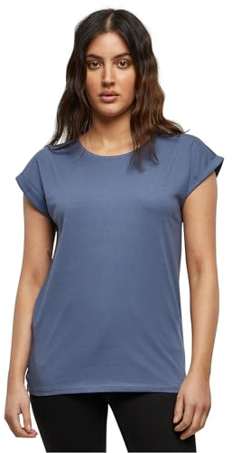 Build your Brand Women's T-Shirt Ladies Extended Shoulder Tee Long Cut T-Shirt for Women Cotton Vintage Blue S