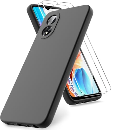 Vansdon Cover Compatibile con Oppo A38 4G / Oppo A18 4G, 2 Pellicola Protettiva in Vetro Temperato, Gomma Gel di Silicone Liquida Antiurto Custodia - Nero