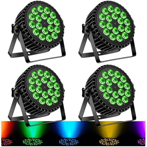 DELIBANG LED Par Scheinwerfer 200W 18 Bühnenlicht Strahler Discolicht Partylicht, 8CH RGBW DMX Strobe Sound Aktiv Modus Beleuchtung DJ Lichteffekt für Show Bar KTV Party Halloween 4pc