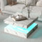KEEPREAPER Couchtisch Wohnzimmertisch weiß Hochglanz, Sofatisch mit LED Beleuchtung modern für Wohnzimmer, 78 x 78 x 40cm (Weiß-Marmoreffekt-CT03)