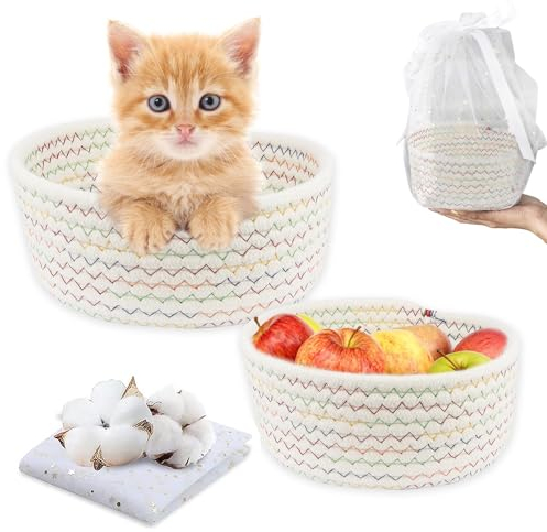 Aufbewahrungskorb Baumwollseil Geflochten Wickeltisch Organizer 2er Set Mehrzweck Bad Körbchen Aufbewahrung Körbe für Deko Kinderzimmer Spielzeug Handtuch Feuchttücher