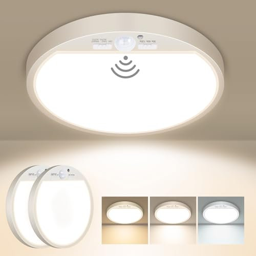 slochi 2PACK LED Ceiling Light with Motion Sensor, 3000K-4000K-6500K & 100W Equivalent Motion Sensor Lights Indoor, 15W 1500LM 18cm Bathroom Ceiling Light for Bath,Porch,Stairs,Garage