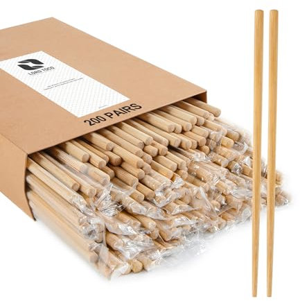 LOROTOCO 200Pairs Bamboo Chopsticks Disposable | Individually Wrapped | Bulk | Separated | Round | Premium Quality-（9.45in)