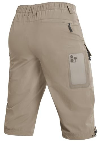 Moosehill 3/4 Kurze-Hosen-Herren-Cargo-Shorts-Bermuda Outdoor 6 Taschen Leichte Wasserdicht Cargohose Wanderhose Arbeithose Männer Kurz MTB Fahrrad Sport Sommer Activewear-Shorts(Khaki,2XL)