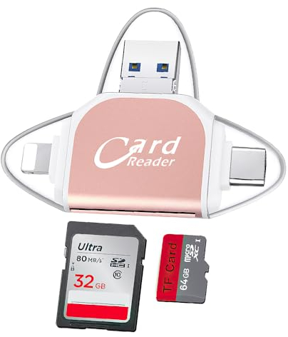 Lotvic Lector de tarjetas SD, multipuerto 4 en 1, lector de tarjetas SD TF, lector de tarjetas SD, lector de tarjetas micro SD, lector de tarjetas de memoria, plug and play, compatible con Android,