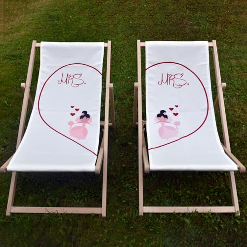 Krause & Sohn Liegestuhl aus Buchenholz Bedruckt mit Motiv Geschenkidee Geburtstag Hochzeit Muttertag Vatertag Garten Balkon Terasse Hochzeitsgeschenk (Mrs. & Mrs. - 2 Liegestühle)