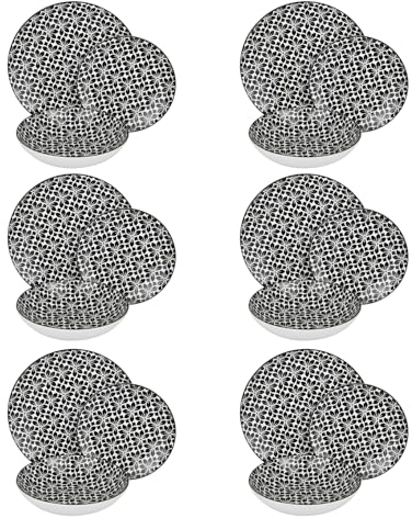 Maison Tortorà - Service de vaisselle moderne 18 pièces en porcelaine avec décor fleurs blanches et noires - 6 étages, 6 fonds, 6 desserts