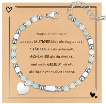 TOLOWOBK Geschenke für Mädchen Damen Edelstein Chakra Armband Herz Charm Perlenarmband Heilsteine Perlen Armbänder Konfirmation Firmung Kommunion Geburtstag Geschenke für Tochter Enkelin Schwester