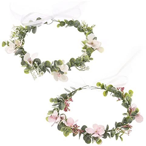 Simulation Blumenkopfschmuck Eukalyptusgirlande Braut Haarreif Hochzeit Eukalyptus Boho Kopfbedeckung Blumenhaarkranz Girlande Stirnbänder für Braut Weißer Haarkranz Kommunion Blumenkranz Haar Kinder