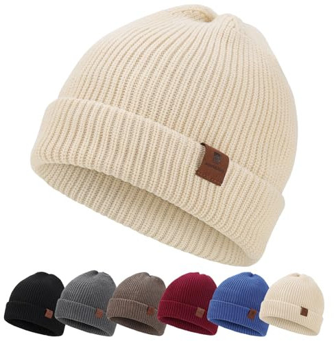 BARFULKER Winter Beanie Mütze Herren Damen Warm Gefüttert Wintermützen Thermo Strickmütze Laufmützen Dehnbare Weiche Wollmütze Unisex Hat,Weiß