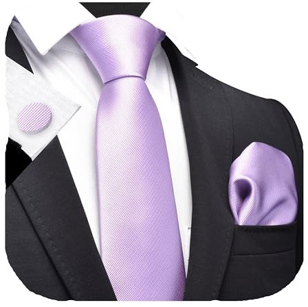 Gusleson Lavender Lilac Ties For Men Light Purple Wedding Neckties and Pocket Square Cufflinks Sets (UK0789-40)