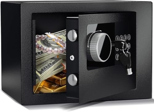 6.6L Tresor Für Zuhause, Diebstahlsicherer Elektronischer Safe Mit 2 Schlüsseln, Tresor feuerfest wasserdicht, Digitaler Sicherheitsbox Für Wertsachen Wie Geldpistolen und Bargeld