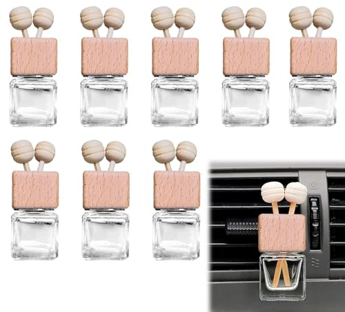 8 Stück Auto-Lufterfrischer Parfüm-Clip-Diffusor 8 ml für Aromatherapie-Duft-Ornament Leere ätherische Öl-Parfüm-Fläschchen, Diffusor-Entlüftungsauslass, klares Glas, Leere Dekorationsflasche