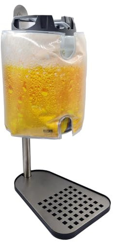 5 Liter Fasshalter mit Fasskühler Kühlmanschette Zapfstelle Bierfasshalter von Clauss für Partyfass Partydose Zapfanlage aus Edelstahl und schwarz lackiertem Metall (Set mit Bieroptik)