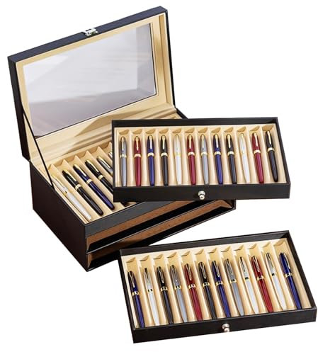 YPCDTL01 Fountain Pen Display Case Box 36 Slots Wooden Collector Display Case 3 Layer Fountain Pen Storage Display Box as a Gift