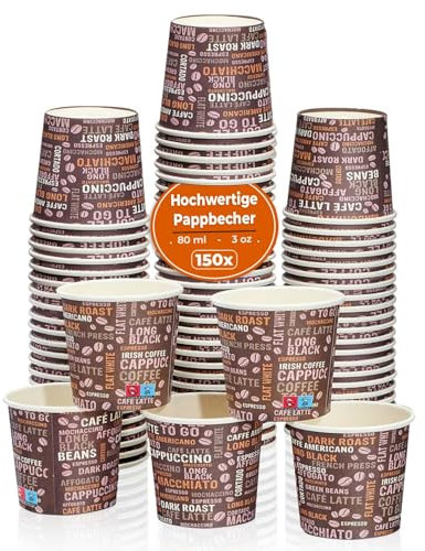 Espresso Pappbecher 80ml mit Kaffeebohnenmuster - 150 Stück Top Qualität ISO 9001 becher