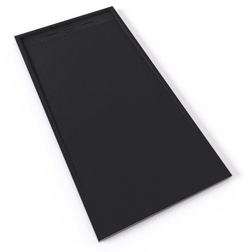 HIEMAL Receveur de douche 90 x 180 cm résine Noir aspect ardoise + bonde incluse - Salle de bain