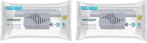 Wessper Fresh Fridge Geruchs-Absorber für Kühlschrank mit austauschbarer Kartusche, neutralisiert unerwünschte Gerüche, mit Aktivkohle, sehr effizient, 6 Monate Betriebsdauer (Packung mit 2)