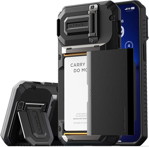 VRS DESIGN Damda Glide DuoGuard Schutzhülle für iPhone 13 Pro Max (2021), hochwertige, robuste, vollständig abgedeckte Kameralinsenschutzhülle, Kartenhalter, Brieftaschen-Hülle (Logo Black)