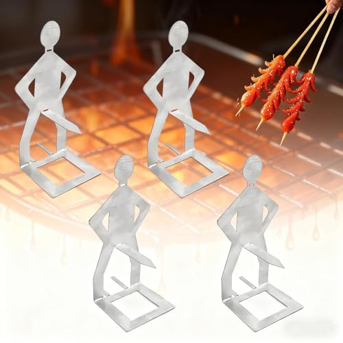 LERANXIN 4 Stück Grillwursthalter Aus Edelstahl, 205 × 65 mm Kreativer Stehender Mann Wurst Grillständer, Grill Zubehör für Gasgrill, Hot Dog BBQ Tools für Outdoor Camping Kochzubehör