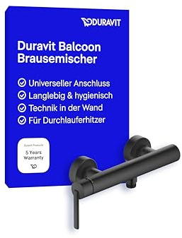 Duravit Balcoon Duscharmatur Aufputz für 1 Verbraucher, Badewannenarmatur mit Rückflussverhinderer, Einhebel-Brausemischer mit Keramikmischsystem, Schwarz Matt