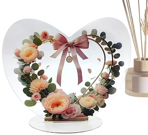 Corona de la Puerta del Corazón, Corona de Corazón para la Puerta, Placas Decorativas en Forma de Corazón, Adornos de Oficina con Decoración de Mesa Floral realista Base para Cumpleaños