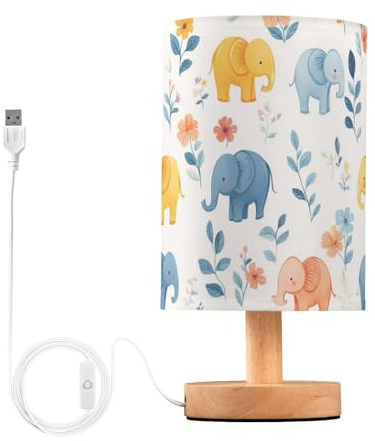 KLL Mini lámparas LED de noche con pantalla de dibujos animados lindo elefante blanco lámpara de mesa para niñas hogar