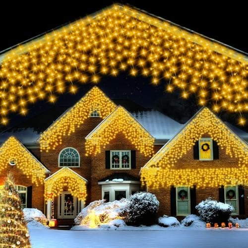 FFZZKJ Eisregen Lichterkette Außen für Weihnachten 15M 480 LED, mit Timer/IP44 Wasserdicht/8 Modi Lichterkette Weihnachten für Dach, Zaun, Terrasse, Garten, Warmweiß