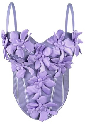 MYLLJBD Canotta da Donna Camisole di Fiori Tridimensionali, Top Aderente, Abbigliamento Interno Sexy A Lisca Pesce-viola-34b 75