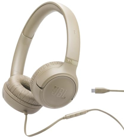 JBL Tune 530 C Comfort Fit Wired On Ear Headphones with Microphone, JBL Pure Bass Sound, EQ Presets, USB-C Connectivity, Foldable Design and Tangle-Free Cable, Beige