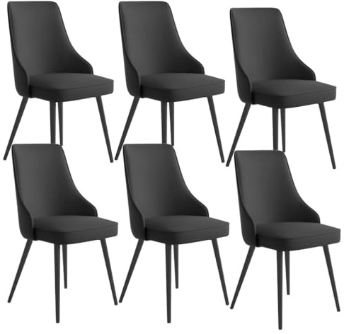 Natliedop Esszimmerstühle, wasserdicht, PU-Leder, Küchenset mit 6 schwarzen Beinen, Wohnzimmer-Lounge-Thekenstühle (schwarz)