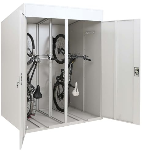 Mendler 2er-Fahrradgarage HWC-H66b 213x158x125cm - hellgrau | Fahrradbox, Fahrradunterstand, abschließbar, Metall