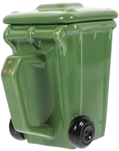Artibetter Creative Trash Bin Ceramic Coffee Mug with Lid Funny Office Drink Cup for Daily Use Unique Outdoor Picnic Tea Cup Gift for Women and Men Green