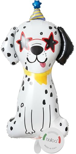 balloa Folienballon Hund Dalmatiner, XXL Deko Kindergeburtstag, 84 cm | Dalmatiner mit Partyhut, XXL Hundemotiv, heliumgeeignet, ungefüllt, Deko für Kindergeburtstag und Hundeparty