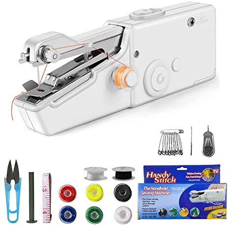 Sewing Machine, Handheld Sewing Machine, Portable Hand Sewing Machines for Beginners, Easy to Use, Mini Sewing Machines for Home & Travel Quick Sewing Clothing, DIY (White)