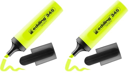 edding 345 Textmarker - gelb - 1 Highlighter - Keilspitze 2-5 mm - ideal für leuchtende Markierungen und Hervorhebung von Textpassagen und Notizen (Packung mit 2)
