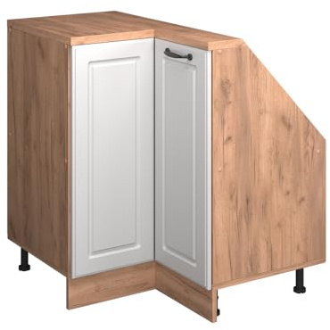 Vicco Dachschrägen-Eckschrank Rion, Weiß Landhaus/Goldkraft Eiche | B75.6 x T46 cm, mit 1 Tür, platzsparend für Dachschrägen