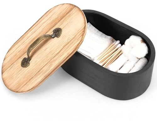 Tampon Halter,Binden Aufbewahrung Badezimmer,Ovale Aufbewahrungsbox aus Holz mit Deckel,Feminine Products Caddy,für Wattebäusche,Kosmetikartikel,Haarbänder,Waschmittel und andere Gegenstände(schwarz)