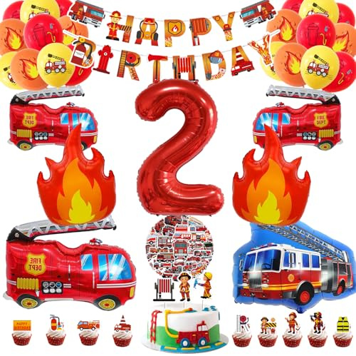 Feuerwehr Deko Kindergeburtstag, Feuerwehr Geburtstag Deko 2 Jahre, Feuerwehrmann Geburtstagsdeko, Kindergeburtstag Feuerwehrauto Dekoration, Geburtstag Dekoration für 2 Junge