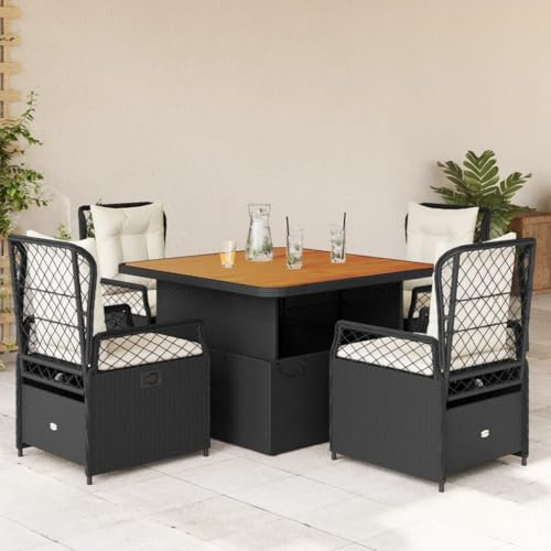 Brokky Gartenmöbel Set mit 4 Verstellbare Hochlehner Stühlen Gartenmöbel Essgruppe Garten Sitzgruppe 4 Personen Sitzgruppe Outdoor Rattan Gartentisch mit Stühlen Set-Schwarz-5-tlg Typ 6